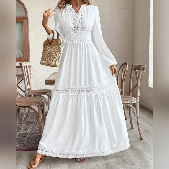 Women's Plain Simple Daily Long Sleeve Dress - Picture 3 of 5